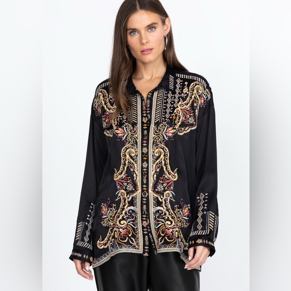 Johnny Was Tandit Blouse Black Embroidered Top - Picture 3 of 14